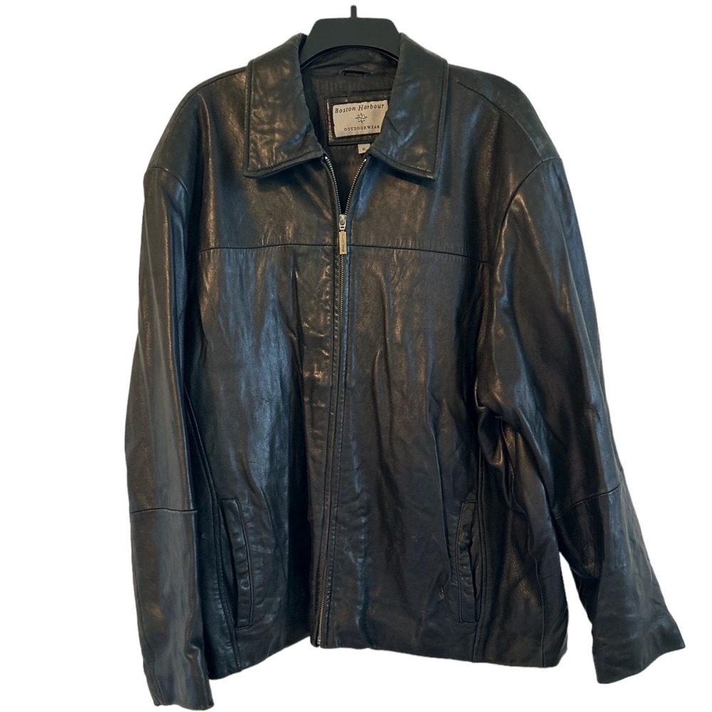 Boston Harbour Outdoorwear Mens Leather Coat Black Leather Vintage